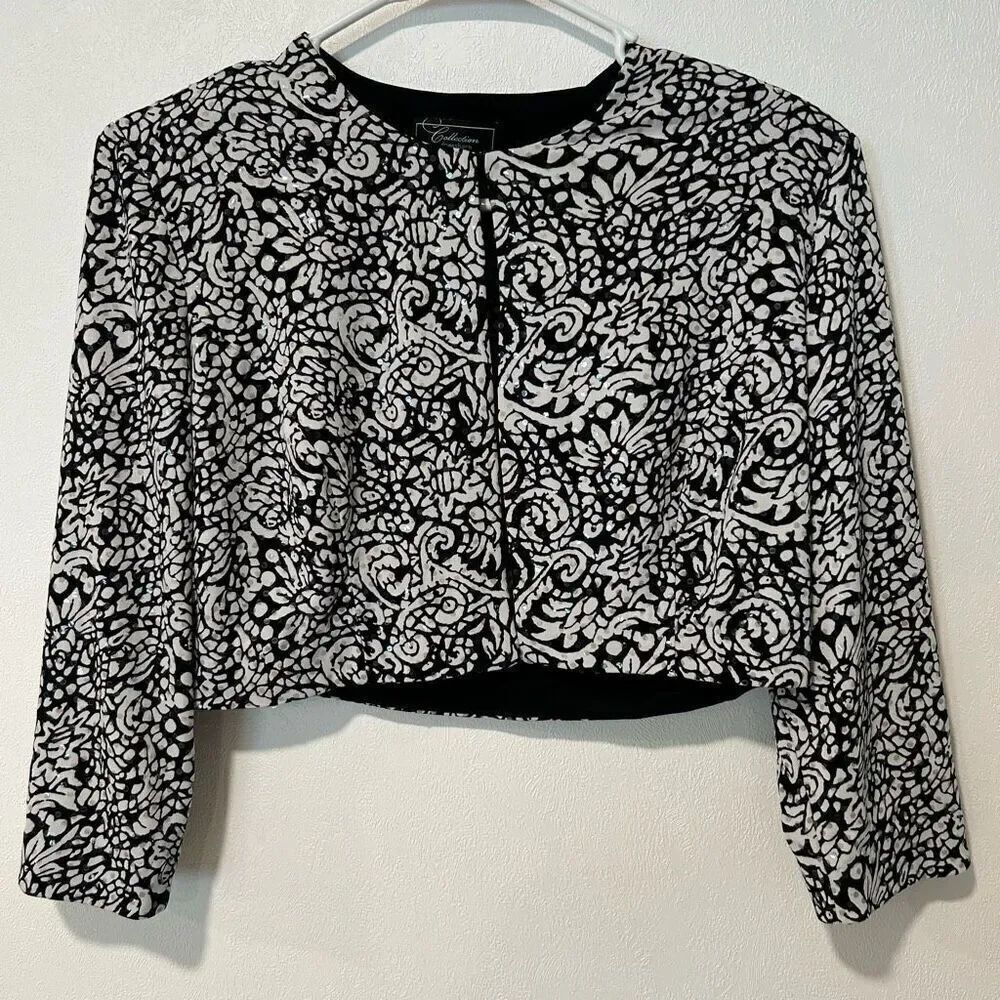 Dressbarn Collection Black & White Sequin Crop Jacket | Size 6 Elegant Evening B